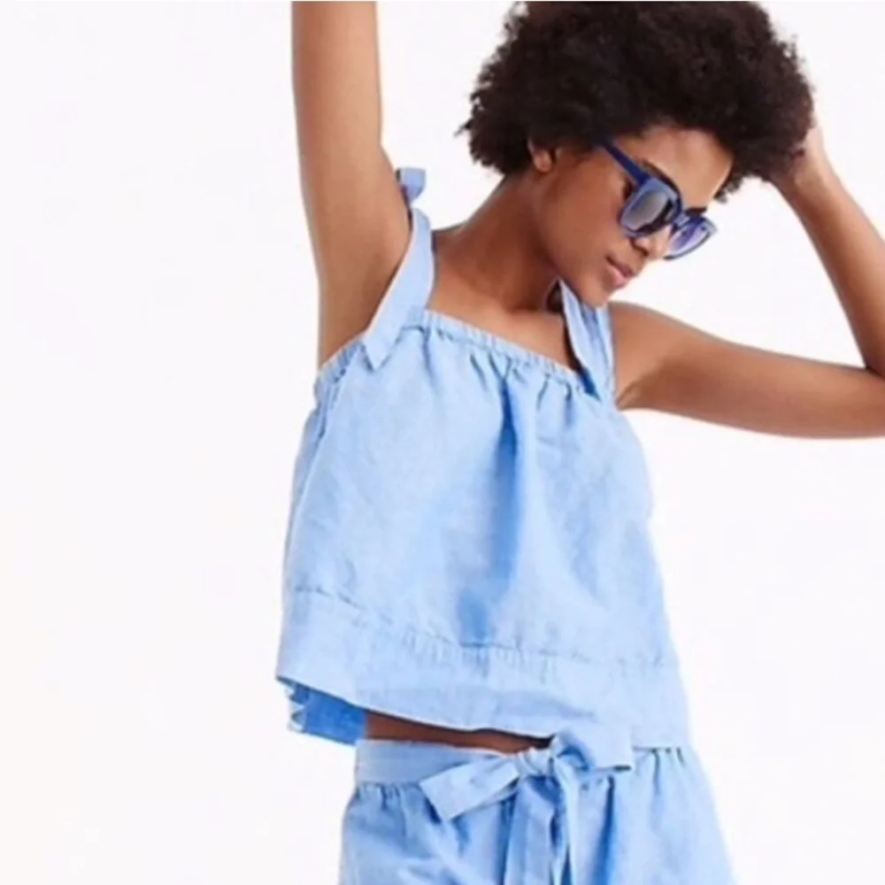 J. Crew Tie-shoulder Chambray Linen Top